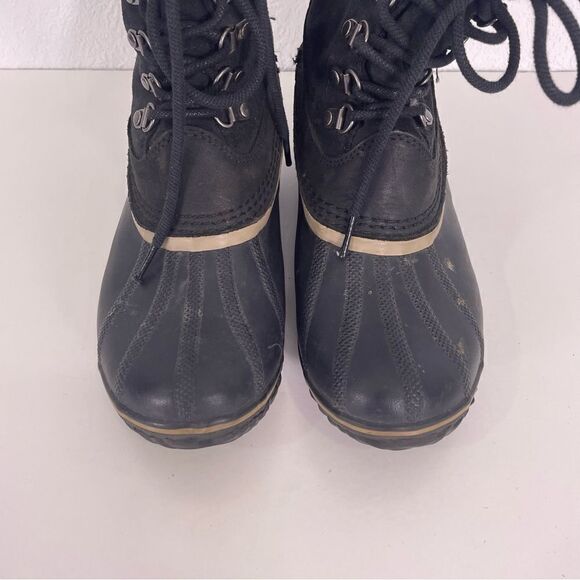 Sorel Black Leather Mid Calf Lace Up Winter Boots - Picture 6 of 10